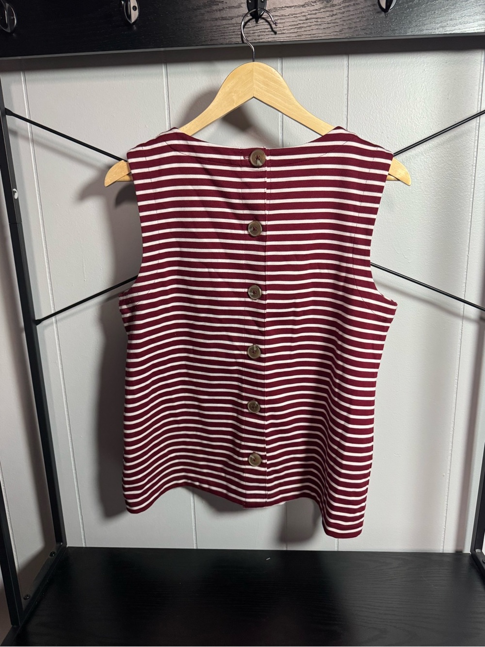 Banana Republic Burgundy and White Striped Button-Back Tank